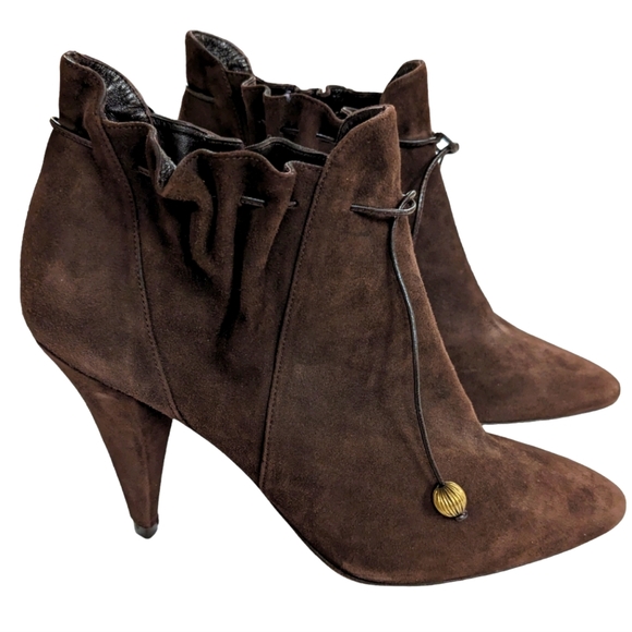 Lulu Guinness Peace Suede Drawstring Ankle Bootie Size 39.5 - Picture 12 of 12